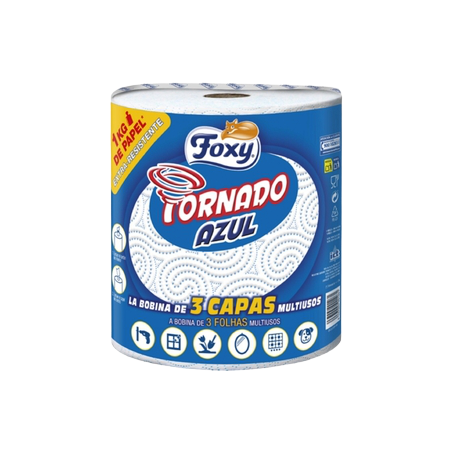 Foxy Papel Cocina Tornado Azul 3 Capas