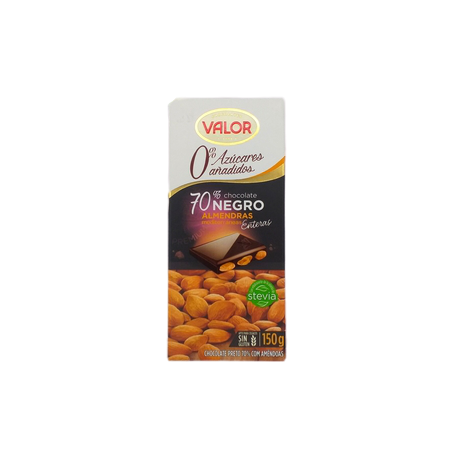 Valor Chocolate Negro 70% Con Almendras 0% Ázucar 150grs